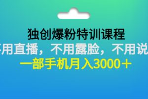 (2806期)独创爆粉特训课程:不用直播,不用露脸,不用说话 一部手机月入3000+